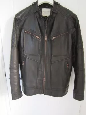 Buy Men's Racing Green Dark Brown Thick Imitation Leather Jacket UK Size L • 18£