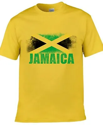 Buy Jamaica Distressed Flag T-shirt Top Jamaican  Sports Gift Adults Yellow Tee Top • 11.99£
