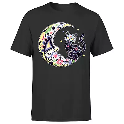 Buy Cat And Moon Sugar Skull Dia De Day Of The Dead Tee  Womens T-Shirt#P1#OR#A • 13.49£