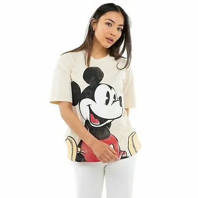 Buy Official Disney Ladies Mickey Sitting T-shirt Sand S-XL • 10.49£