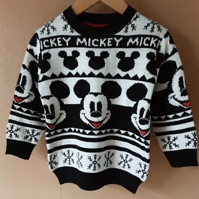 Buy Boys Black & White Mickey Mouse Christmas Jumper Aged 2-3 Years New With Tags  • 6£