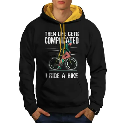 Buy Wellcoda Complicated Life Mens Contrast Hoodie, Ride A Bike Casual Jumper • 30.99£