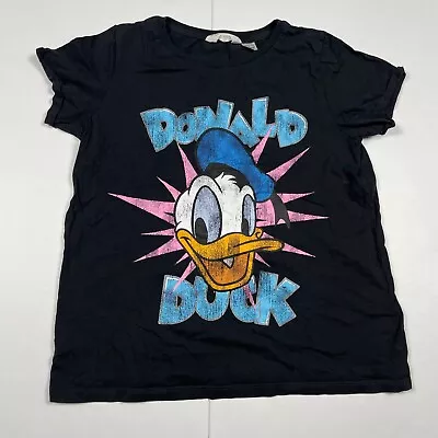 Buy Girls's Donald Duck T-Shirt 12-14 Years Black Short Sleeve Disney H&M • 2.43£