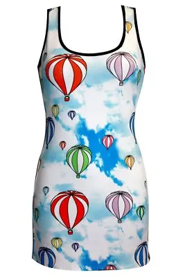 Buy Ladies Unique Funky Sky Hot Air Balloons Print  Long Vest Tank Top Dress • 21.99£