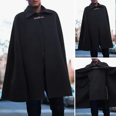 Buy INCERUN Mens Gothic Shawl Long Cloak Cape Coat Poncho Peacoat Trench Coat Jacket • 26.99£