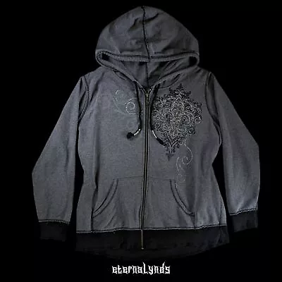 Buy Y2K Grunge Sparkly Zip Up Hoodie Sweatshirt Women's 3XL Oversized Grey Maurices • 26.52£
