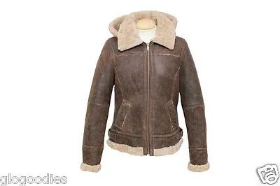 Buy Ladies Jessie Hooded Leather Sheepskin Aviator Jacket - Chocolate Forest • 254.99£