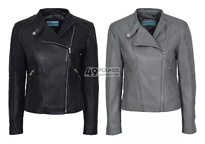 Buy Ladies JESSICA Real Leather Jacket Cross Zip Biker Retro Style Sheep Napa Jacket • 41.65£