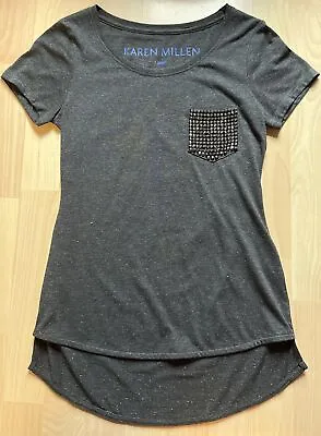 Buy Karen Millen Charcoal Top/ T -shirt With Studded Pocket Size 6 RARE Colour • 3.99£