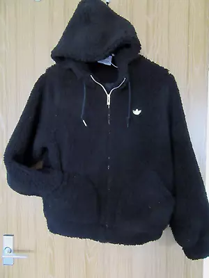 Buy ADIDAS.Oversized Thick Sherpa Fleece Black Hooded Jacket Sz 10.Easy Wearing LOOK • 19.99£