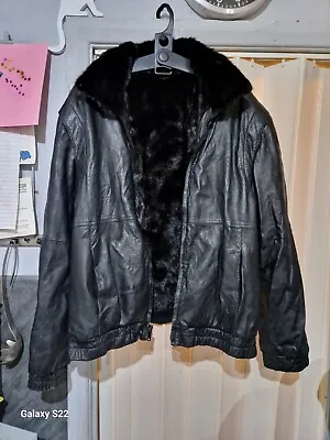 Buy Mens Vintage Ykk Soft Leather And Faux Fur Bomber Jacket Some Defects Size 46 • 35£