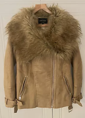 Buy River Island Beige Faux Leather Biker Jacket Size 12. Faux Fur & Leather • 19.99£