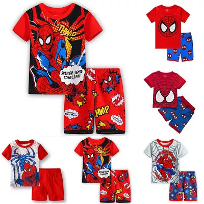 Buy Boys Kids Spiderman Pyjamas Short Sleeve T-Shirt + Shorts Outfit Set Sleepwear • 10.12£