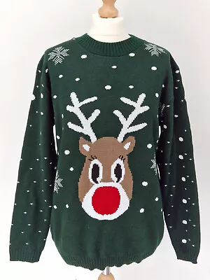 Buy Christmas Jumper Womens Size Large Green Reindeer • 10.99£