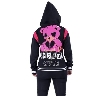 Buy Cupcake Cult Black Varsity Jacket Pink Bear Sad Cute Y2K Scene Emo Goth Alt M • 49.99£