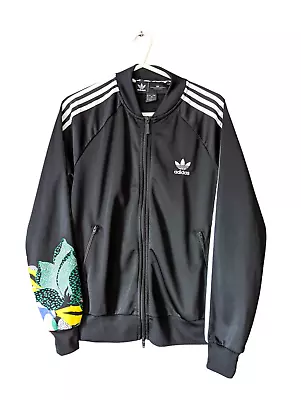 Buy Adidas X Her Studio London Track Jacket Womens Size 12 Floral Pattern Black • 39.99£
