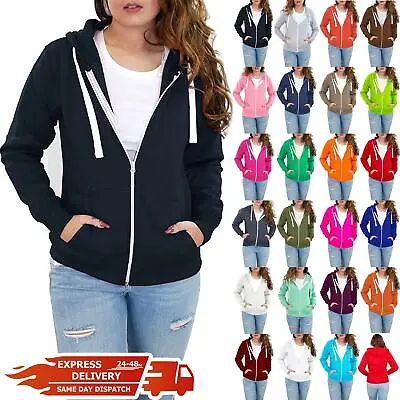 Buy Ladies Womens Solid Zipper Sweat Shirt Jacket Zip Hoodie Hooded Coat Sweater Top • 6.25£