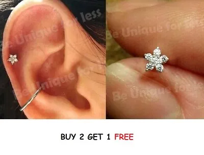 Buy Tragus Helix Bar Cartilage Perky Sparkly Flower Crystal Ear Earring Screw In • 3.99£