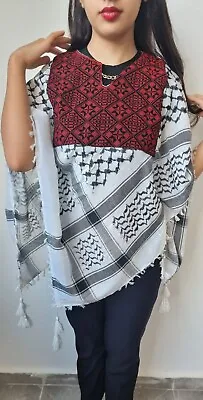 Buy Palestinian Scarf Arafat Embroidery Keffiyeh Kuffiyeh Butterfly Tatreez Poncho 2 • 44£