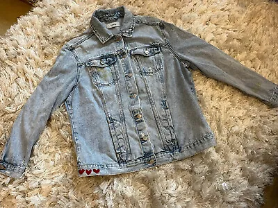 Buy Preloved New Look Embroidered Ban The Bomb Distressed Denim Jacket Size 14 • 12£