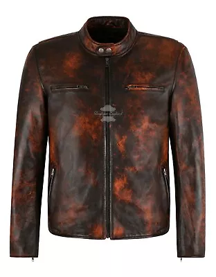 Buy RACER Mens Leather Jacket Orange Rust Classic Bikers Fashion Real Leather Jacket • 139.71£
