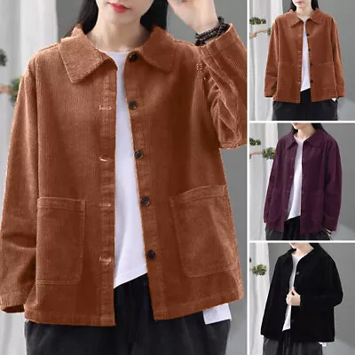 Buy Ladies Women Corduroy Coat Jacket Pocket Button Loose Casual Lapel Cardigan Tops • 34.79£