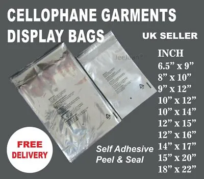 Buy Garment Bags Clear Cello Plastic Self Seal Packaging For Clothing T-Shirts Etc • 4.99£