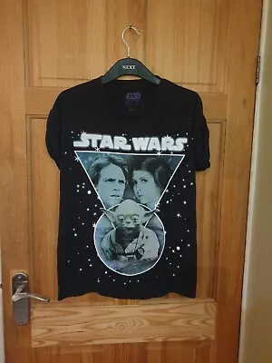 Buy Ladies STAR WARS Luke Leia & Yoda Black Cap Sleeve T-Shirt, Size 12, FREE P&P • 6.95£