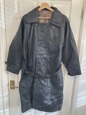 Buy Vintage Leather MILITARY Trench Coat Jacket Motorcycle  42” J180 • 65£