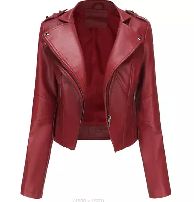 Buy Women's Slim Long-sleeved Leather Jacket Small Coat Zipper Leather Jacket  • 47.16£