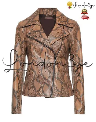 Buy Women Snakeskin Motorcycle Jacket Womens Real Leather Snake Print Biker Jacket • 137.11£
