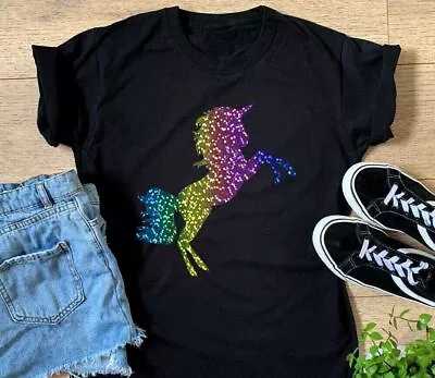 Buy Ladies Pride Unicorn T-shirt Gay Rainbow Lesbian Proud Glitter LGBT Gift Top • 13.99£