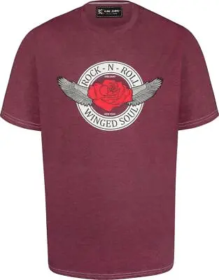 Buy Big Mens Kam Rock N Roll Rose Print T-Shirt In Plum Marl 3XL To 8XL • 20.99£