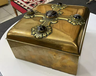 Buy Antique Victorian Banded Agate Roundel Cross Design Gaming Jewellery Box Casket • 995£