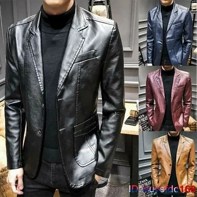 Buy Men's Wedding Casual Formal Dress Blazer Leather Jacket Coat Business Slim Fit • 28.79£