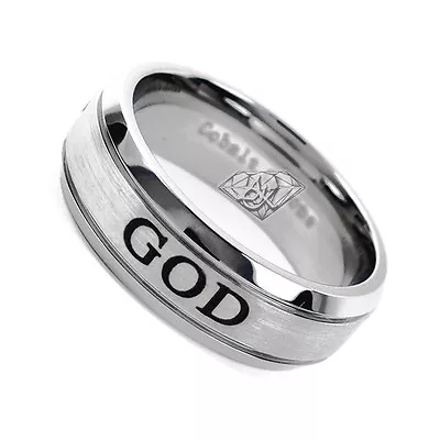 Buy Men's 8mm Cobalt Chrome Ring Wedding Band With Laser Engraved (GOD) • 38.56£