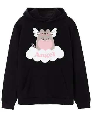 Buy Pusheen Womens Hooded Sweatshirt | Ladies Angel Playful Cat Graphic Black Hoodie • 27.95£