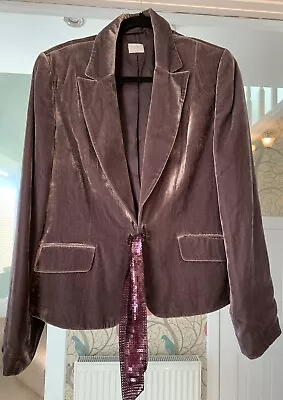 Buy Oasis Lilac Velour Silk Tie Front Soft Blazer Style Dressy Jacket Size 14 • 13.50£
