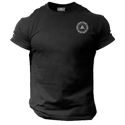 Buy Odin Triple Horns T Shirt Pocket Gym Clothing Bodybuilding Training Workout Top • 12.99£