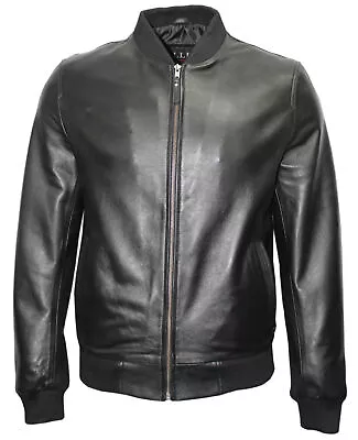 Buy Men's Fashion Real Lambskin Soft Leather Bomber Classic Black Slim Fit Jacket • 21.30£