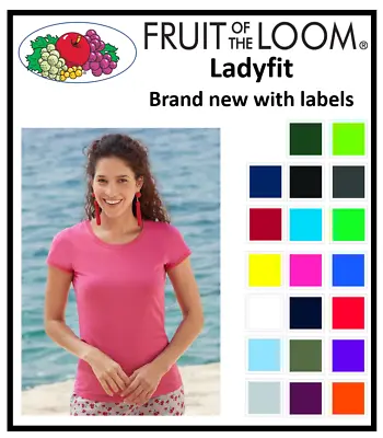 Buy Ladies Women's Plain Fruit Of The Loom Ladyfit T-Shirt Original Shirt Crew Neck • 5.95£