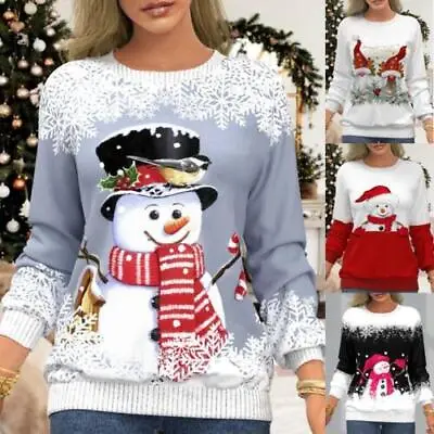 Buy Women Christmas Pullover Long Sleeve Snowman Tops Xmas Blouse T-shirts Tee Party • 7.19£