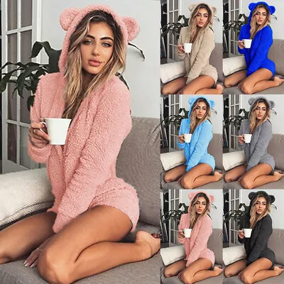Buy Teddy Bear Romper Playsuit Pyjamas Fluffy Fleece Hoodies Sleepwear Jumpsuit Cute • 12.27£