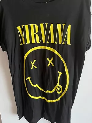 Buy Unisex Black Nirvana T Shirt With Printed Smiley  Face Size 10 Or A Size Small  • 5£