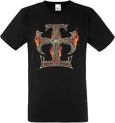 Buy T Shirt IN Black Cross Gothic Chopper Tattoo Motif Model Celtic Cross Flames • 13.55£