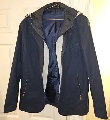 Buy Zara Man Dark Blue Thin Jacket Size L Detachable Hoodie • 10£