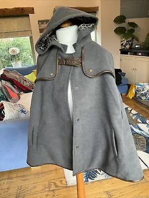 Buy SAKURA Grey Soft Polyester Wool Style Hooded CAPE COAT JACKET Size 12 • 25£