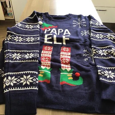 Buy V By Very Papa Elf Christmas Jumper Xmas Sweater Size M Navy Long Sleeve • 12£