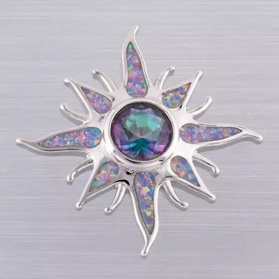 Buy Lavender Fire Opal Mystic Topaz Starburst Silver Jewellery Pendant Necklace • 5.10£