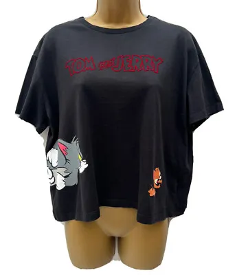 Buy Tom And Jerry Women UK 14/16 L Black Tee T Shirt Cotton Jersey Novelty  Top • 22£